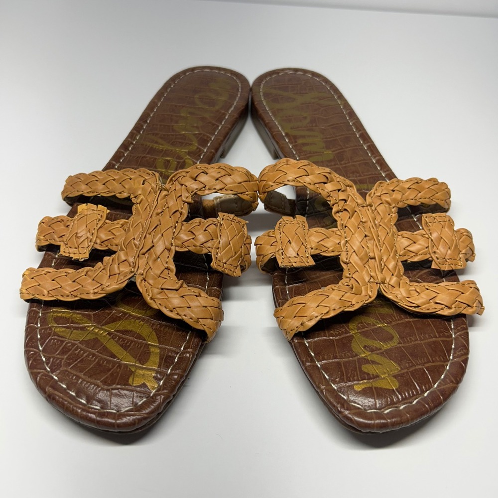 Sam Edelman Bay Braided Slide Sandals Brown Croc Embossed Womens 10 Flat Shoes